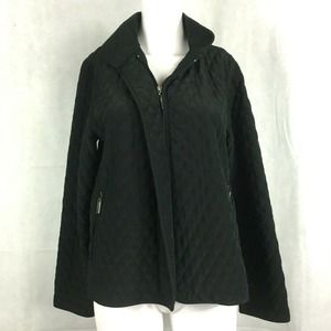 Hilary Radley Petites Jacket Womens PS Black Quilted Full Zip Jacket Zip Pockets